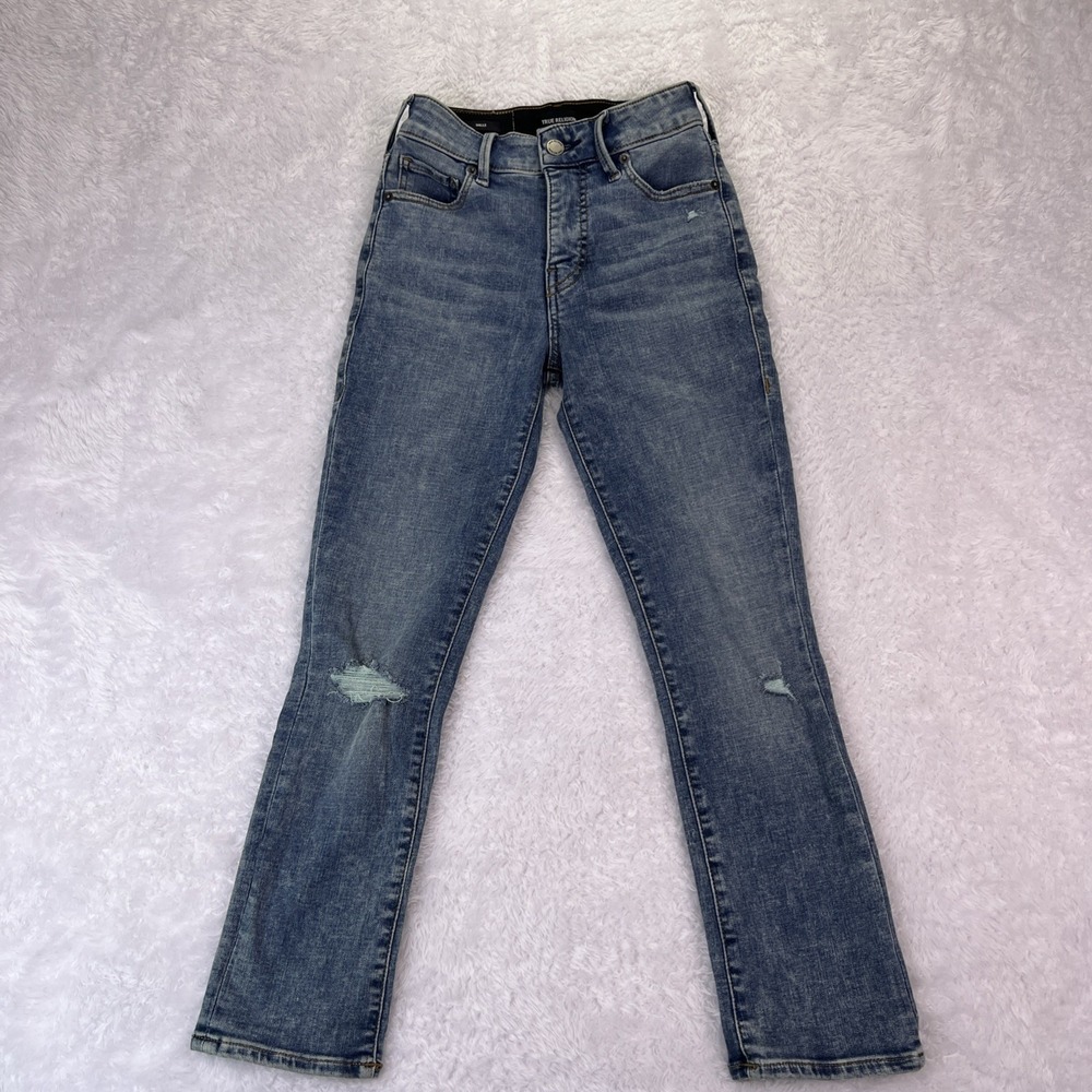 True Religion Halle Super Skinny Stretch Jeans Womens 25W Factory Distressed